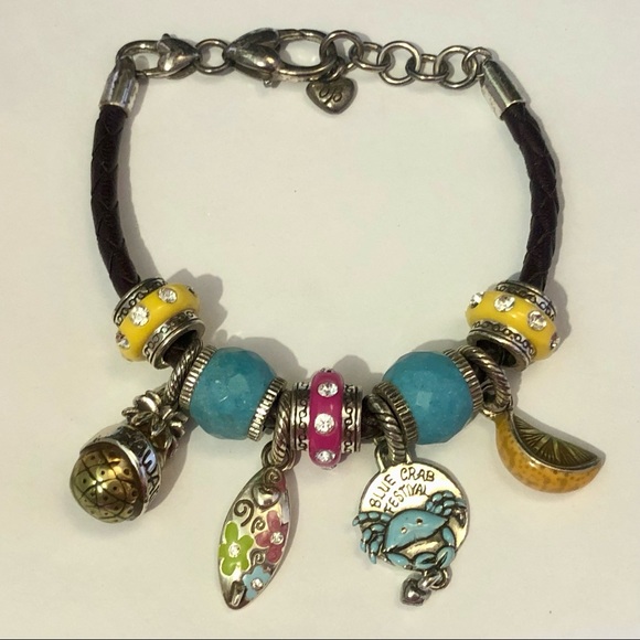 🆕 Brighton Hawaii pineapple charm Golden brown & green Engraved silver sash NWOT - Picture 8 of 10